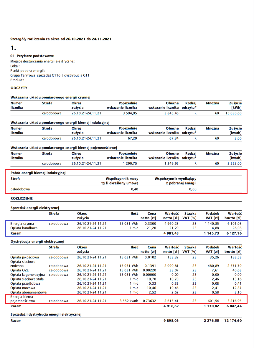 Moc bierna na fakturze, dodatkowe opłaty